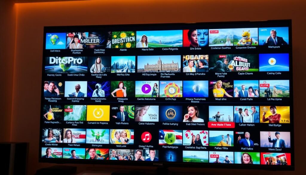 A high-quality 4K IPTV display showing a diverse array of international television channels. The screen is filled with vibrant, lifelike imagery across a range of genres and languages, showcasing the global reach and exceptional visual fidelity of modern IPTV technology. The display is bathed in a warm, ambient lighting that enhances the clarity and depth of the image, creating an immersive viewing experience. The camera angle is positioned to capture the screen in its entirety, allowing the viewer to appreciate the breadth and quality of the content on offer. The overall scene conveys a sense of the future of television, where audiences can access a world of programming in stunning 4K resolution from the comfort of their homes. A high-quality 4K IPTV display showing a diverse array of international television channels. The screen is filled with vibrant, lifelike imagery across a range of genres and languages, showcasing the global reach and exceptional visual fidelity of modern IPTV technology. The display is bathed in a warm, ambient lighting that enhances the clarity and depth of the image, creating an immersive viewing experience. The camera angle is positioned to capture the screen in its entirety, allowing the viewer to appreciate the breadth and quality of the content on offer. The overall scene conveys a sense of the future of television, where audiences can access a world of programming in stunning 4K resolution from the comfort of their homes.